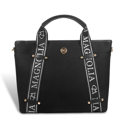 Magnolia® Vegan Leather Black Handbag – 15L Spacious Tote for Everyday & Work Use