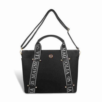 Magnolia® Vegan Leather Black Handbag – 15L Spacious Tote for Everyday & Work Use