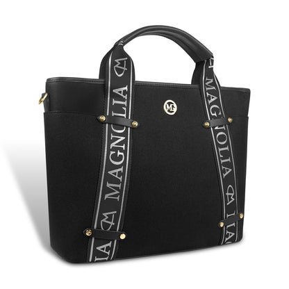 Magnolia® Vegan Leather Black Handbag – 15L Spacious Tote for Everyday & Work Use