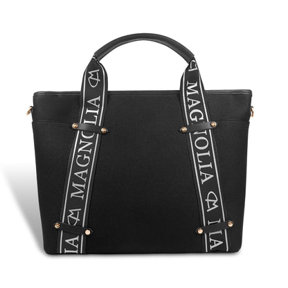 Magnolia® Vegan Leather Black Handbag – 15L Spacious Tote for Everyday & Work Use