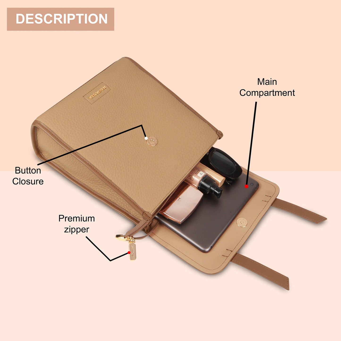 Magnolia Tan Vegan Leather Backpack for Women | 10.5L Stylish Casual Daypack with Long Strap