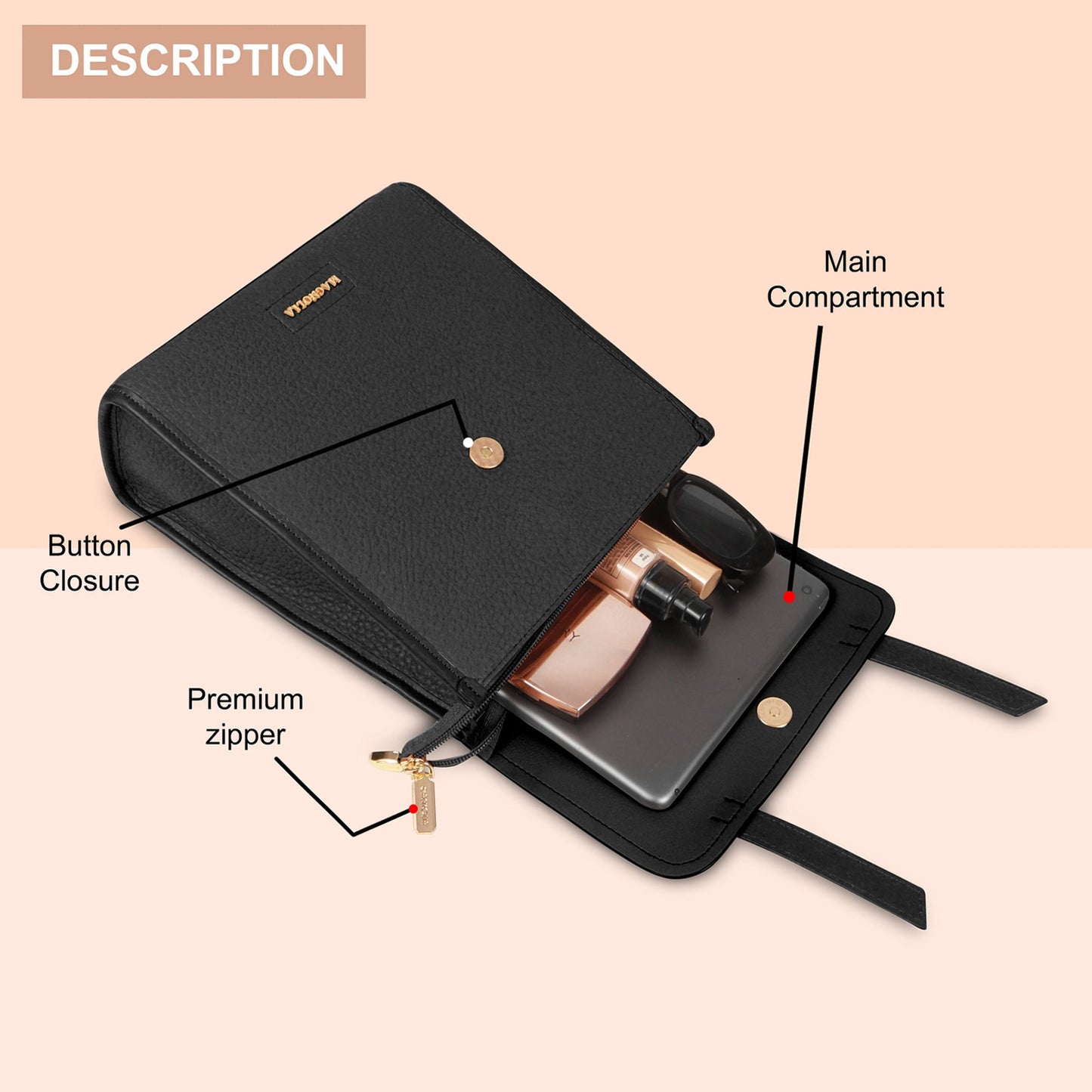 Magnolia Black Vegan Leather Backpack for Women | 10.5L Stylish Casual Daypack with Long Strap