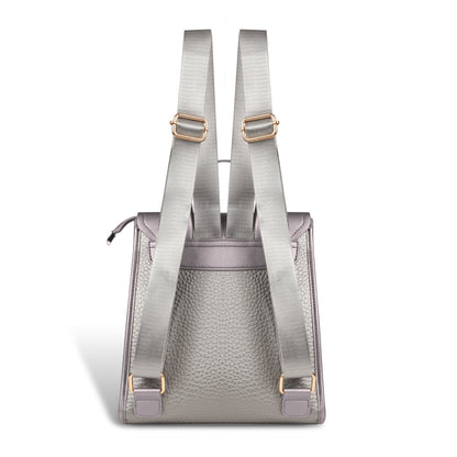 Magnolia Silver Vegan Leather Backpack for Women | 10.5L Stylish Casual Daypack with Long Strap