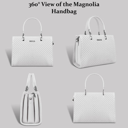 Magnolia White Quilted Faux Leather Handbag for Women | 10.5L Stylish Everyday & Office Use Bag with Long Strap