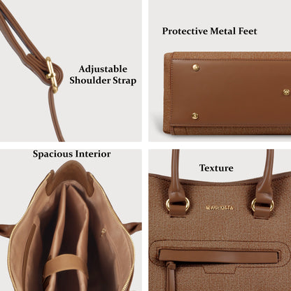 Magnolia Stylish Textured Handbag for Women - Elegant Shoulder Tote with Detachable Strap