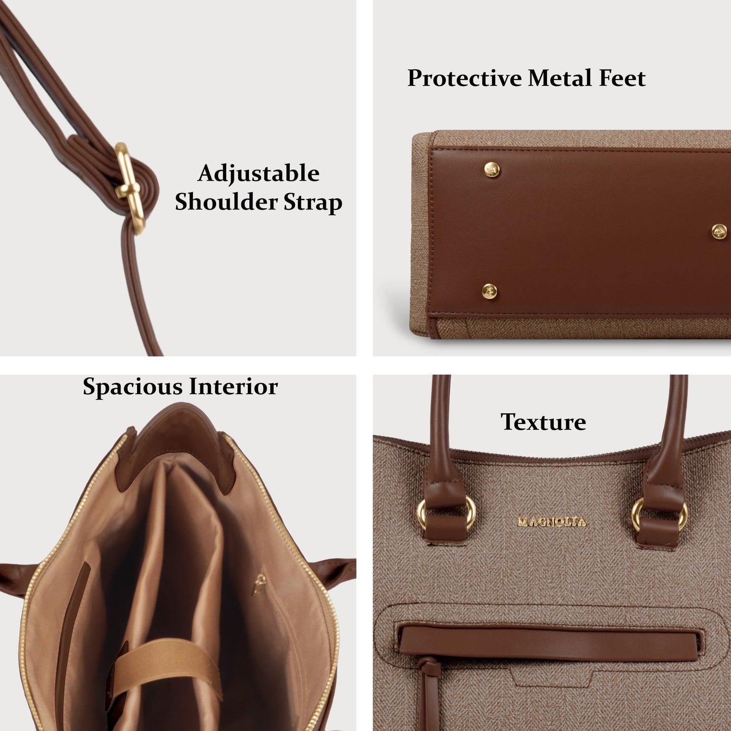 Magnolia Stylish Textured Handbag for Women - Elegant Shoulder Tote with Detachable Strap