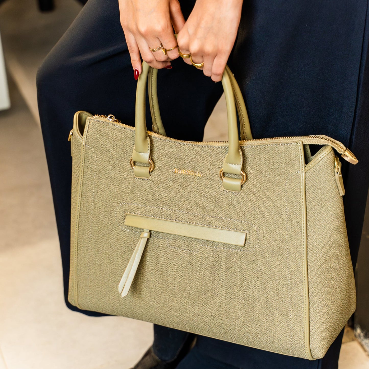 Magnolia Stylish Textured Handbag for Women - Elegant Shoulder Tote with Detachable Strap
