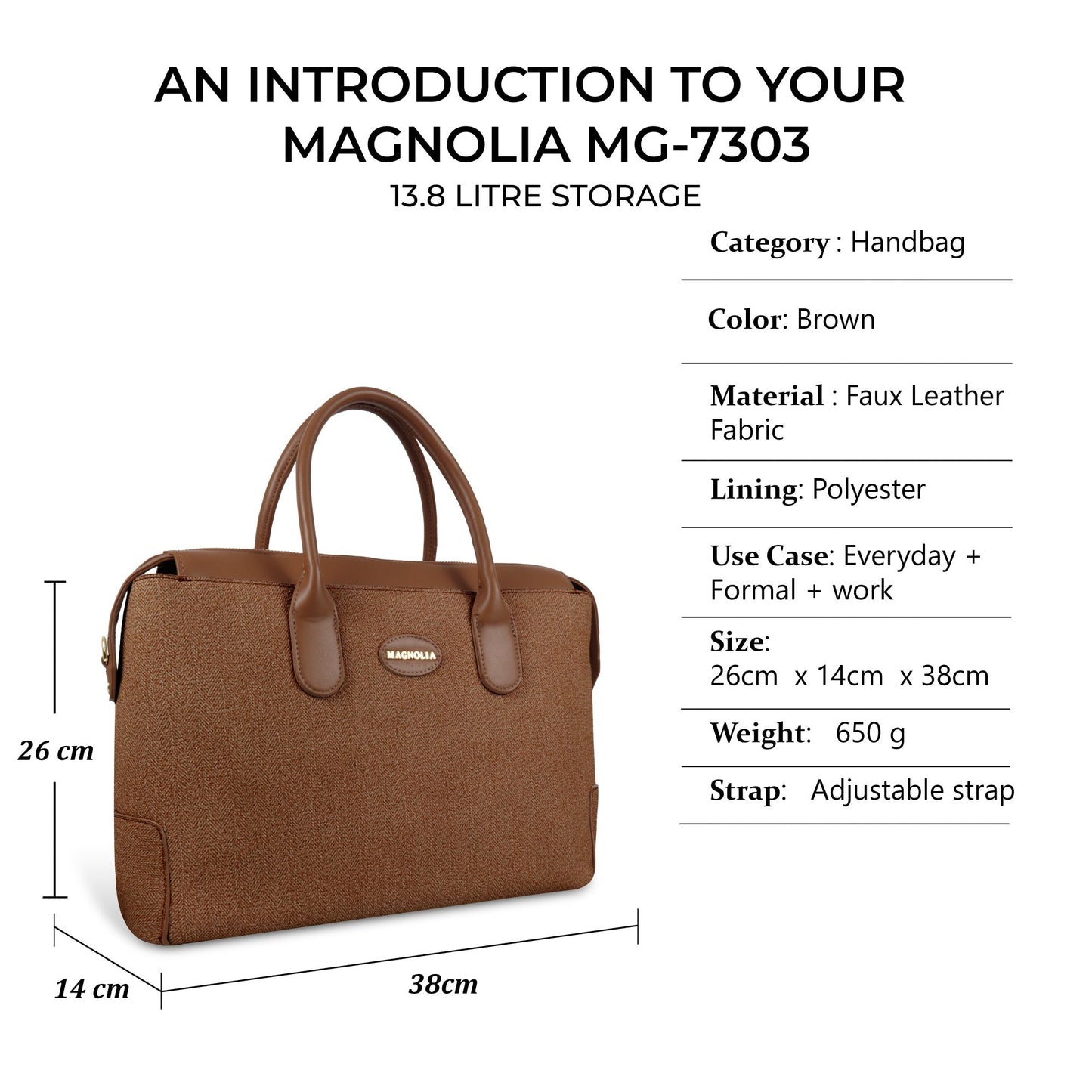 Magnolia Elegant Structured Handbag for Women - Premium Shoulder Tote with Top Handles & Detachable Strap