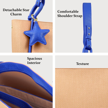 Stylish Leather Tote Bag with Star Charm & Spacious Interior