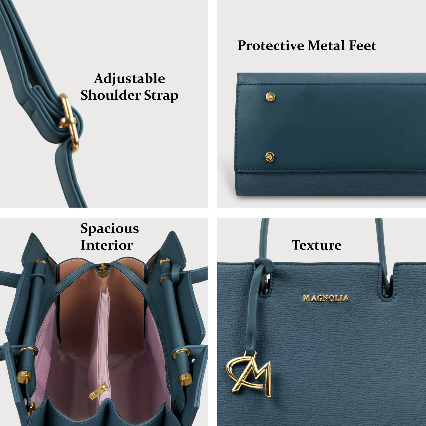 Magnolia Women’s Handbag – 9.5L Spacious Faux Leather Tote in Blue