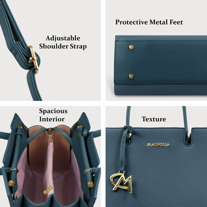 Magnolia Women’s Handbag – 9.5L Spacious Faux Leather Tote in Blue