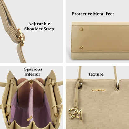 Magnolia Women’s Handbag – 9.5L Spacious Faux Leather Tote in Gold