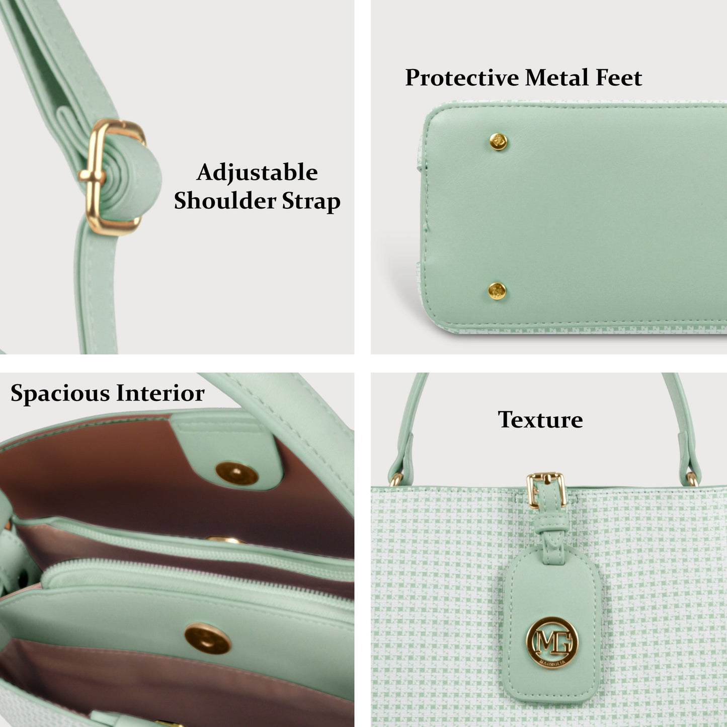 Magnolia Premium Textured Handbag for Women with Detachable Sling Strap