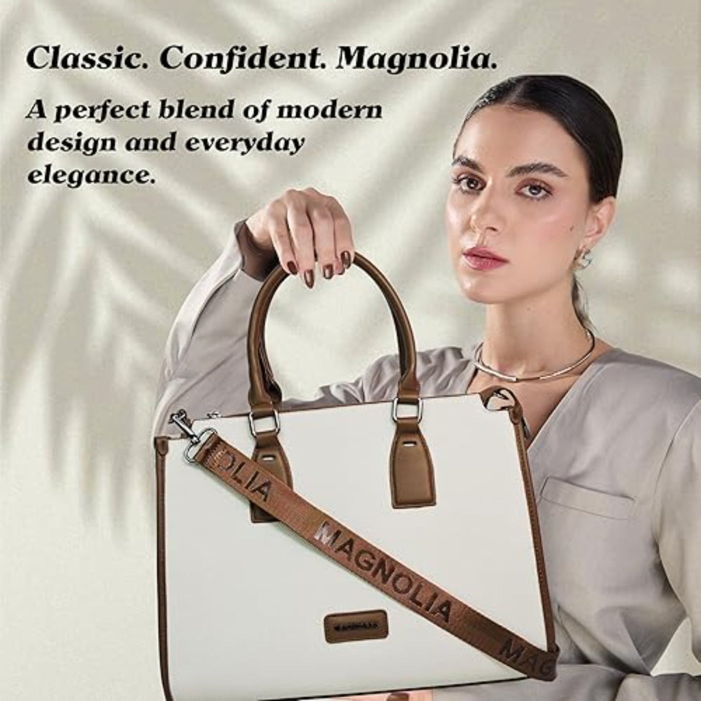 Magnolia® Premium Faux Leather Handbag – 10L Spacious Everyday & Office Bag Beige