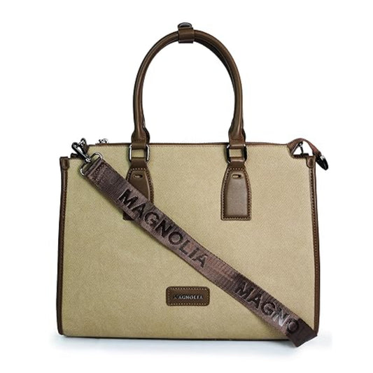 Magnolia Khaki Solid One Size PU Leather Tote