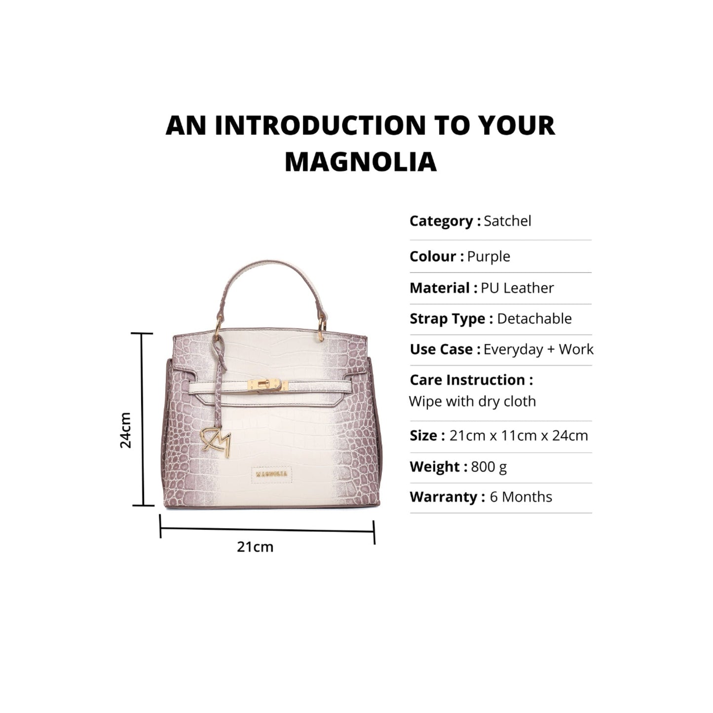 Magnolia Purple PU Leather Animal Effect One Size Women Satchel