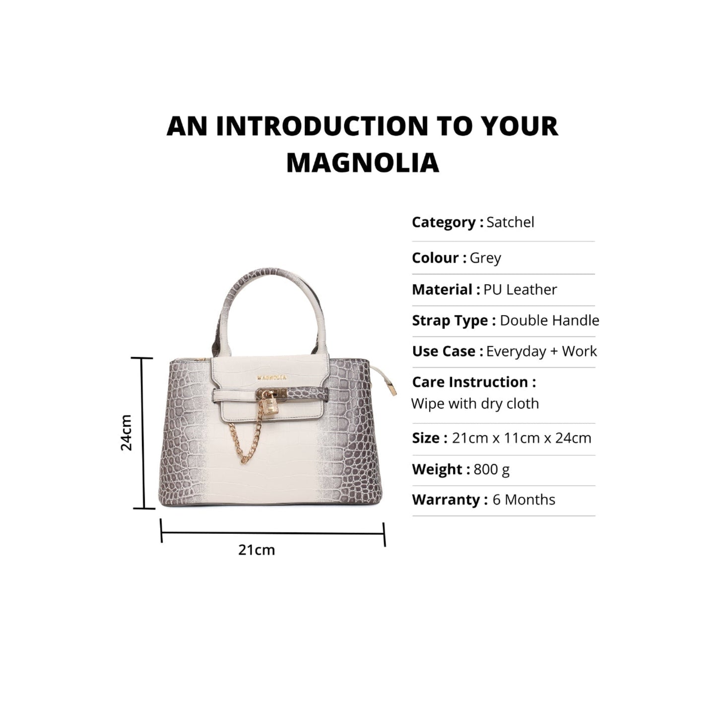 Magnolia Grey PU Leather Animal Effect One Size Women Satchel