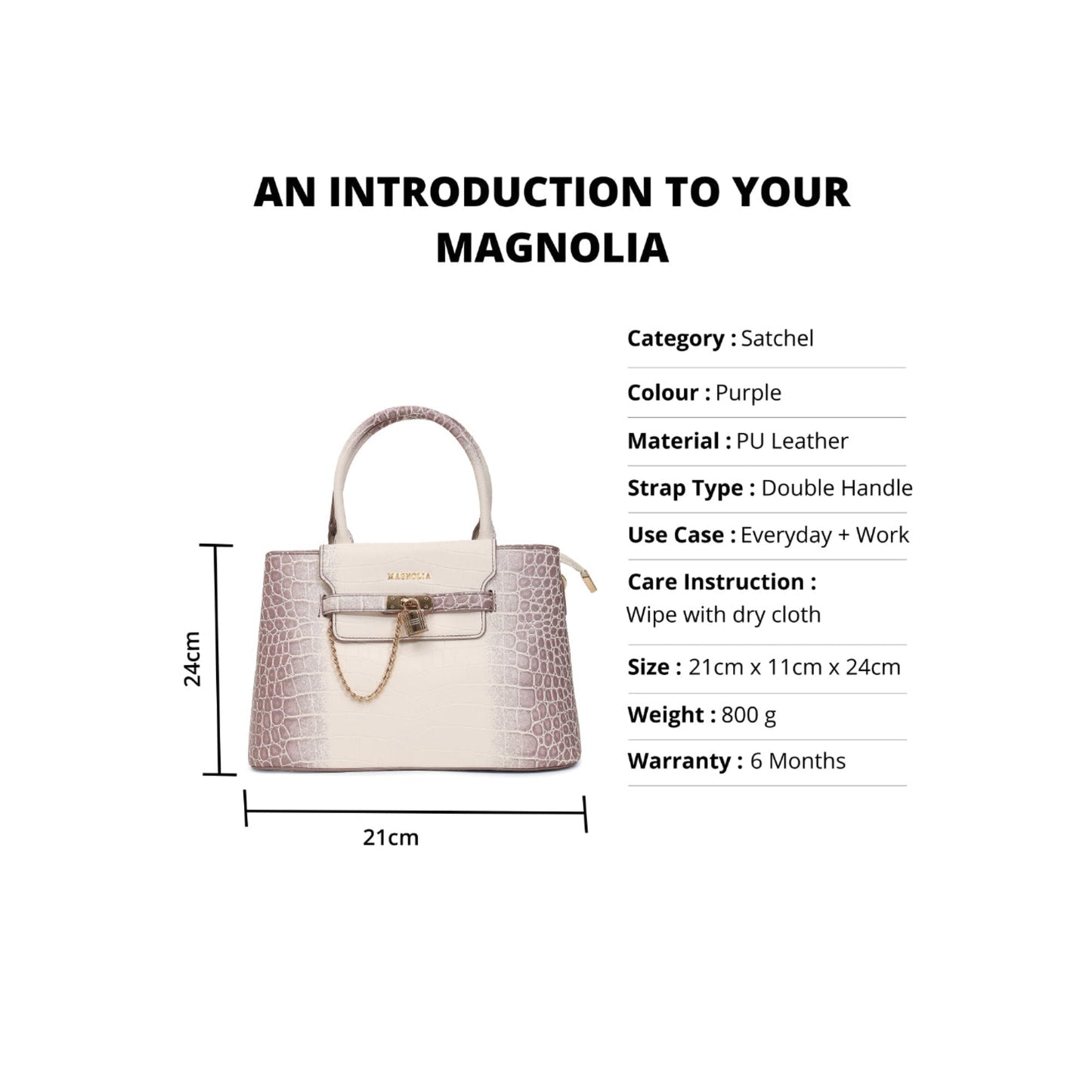 Magnolia Purple PU Leather Animal Effect One Size Women Satchel