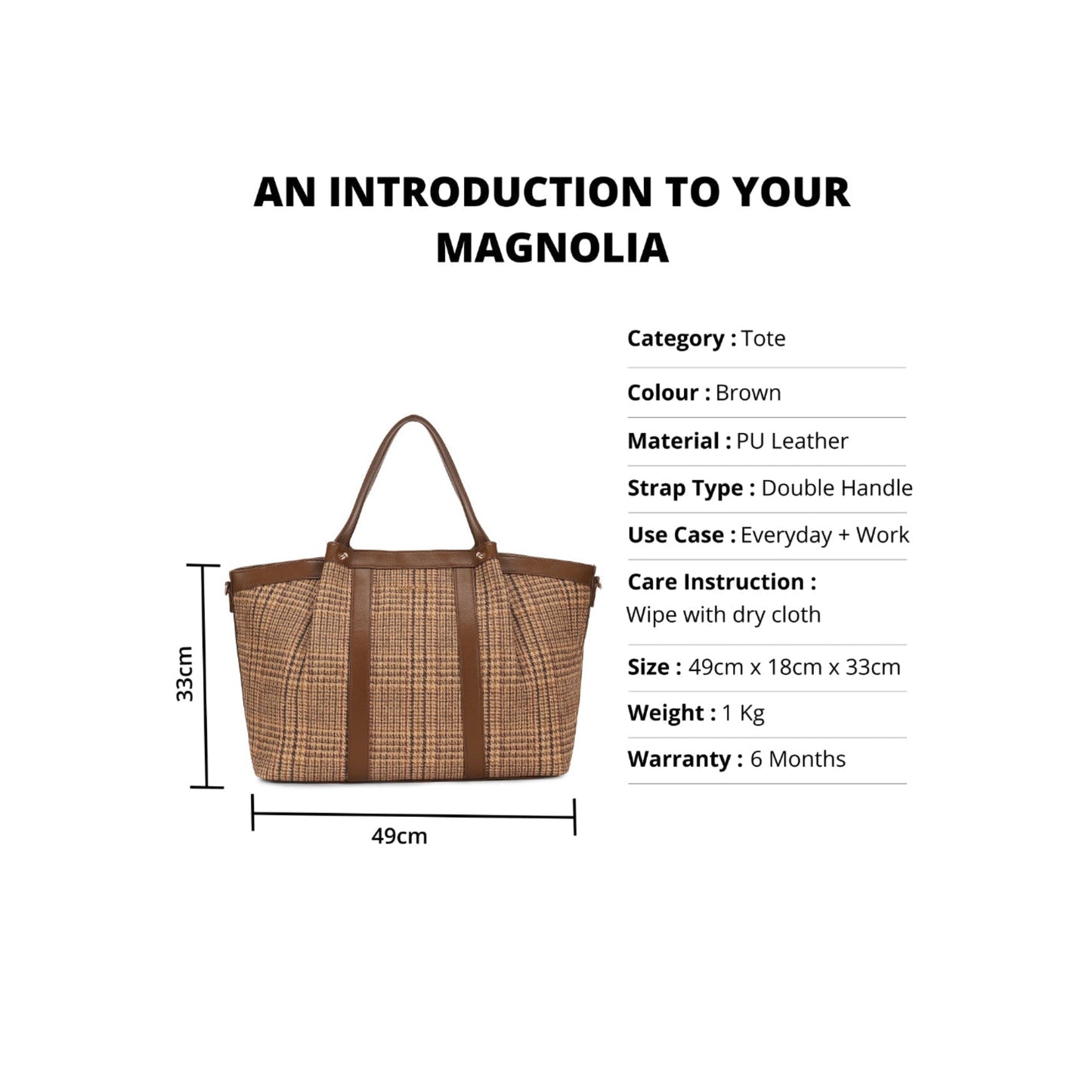 Magnolia Brown Textured One Size PU Leather Tote