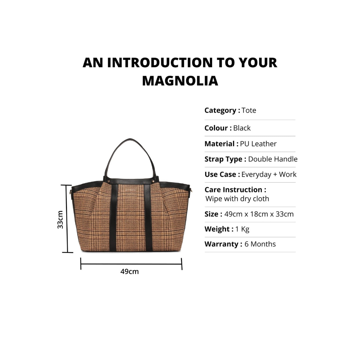 Magnolia Black PU Leather Textured One Size Unisex Tote