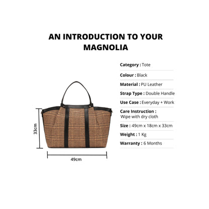 Magnolia Black PU Leather Textured One Size Unisex Tote