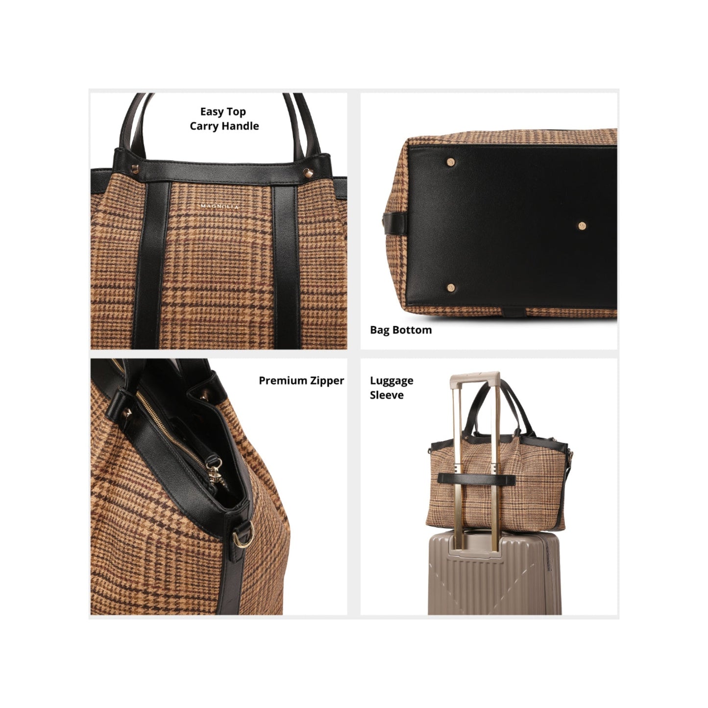 Magnolia Black PU Leather Textured One Size Unisex Tote
