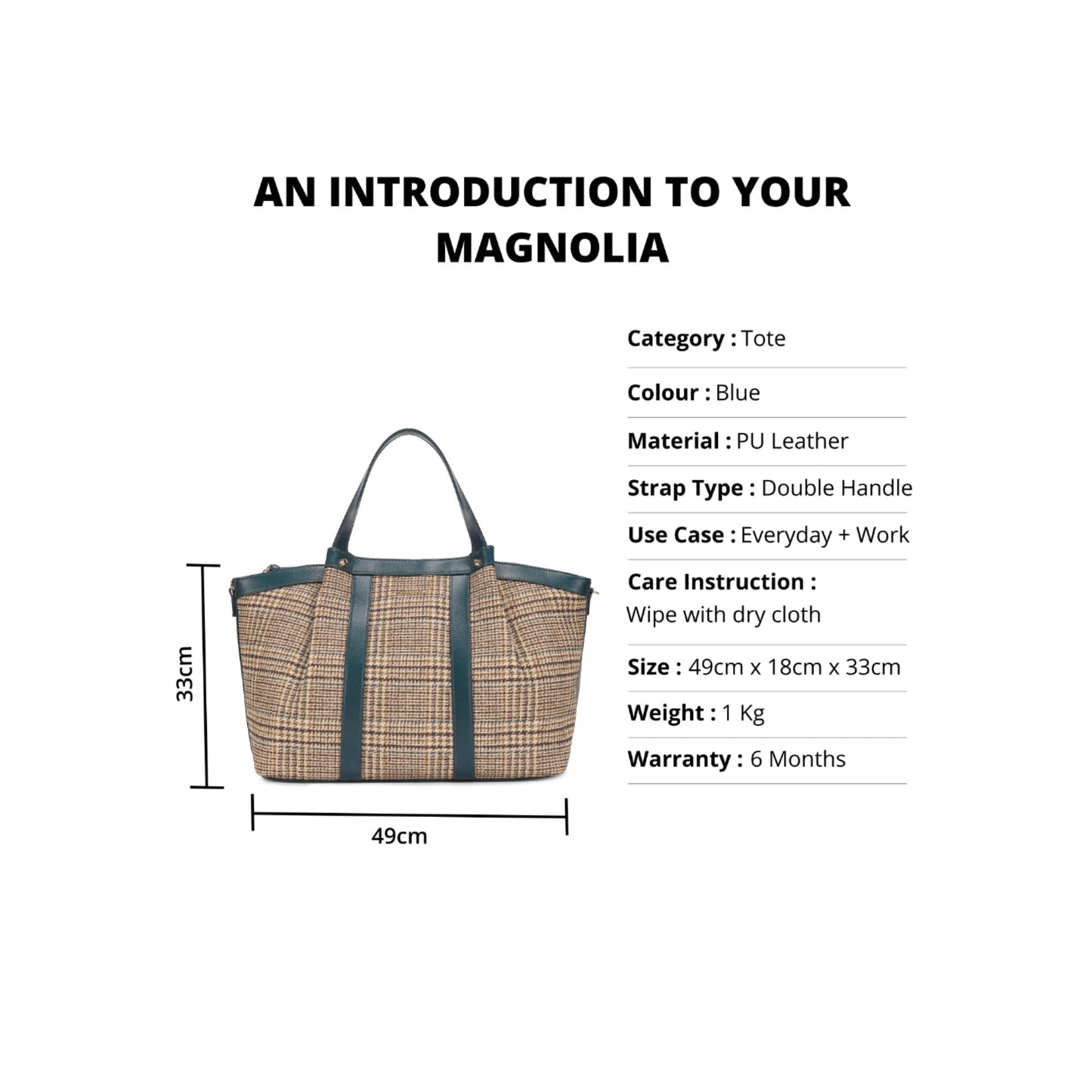 Magnolia Blue PU Leather Textured One Size Unisex Tote
