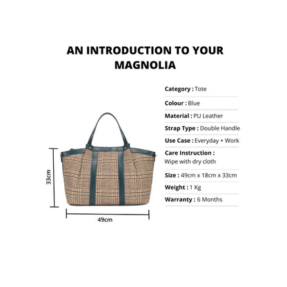 Magnolia Blue PU Leather Textured One Size Unisex Tote