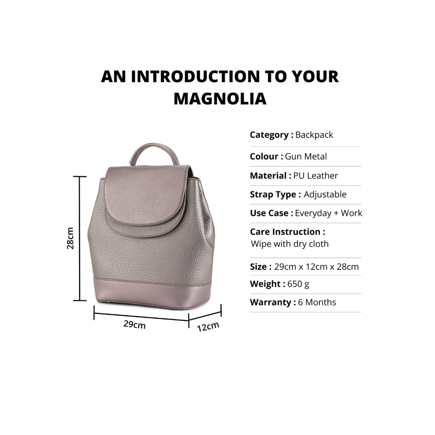 Magnolia Gun PU Leather Solid One Size Women Backpack