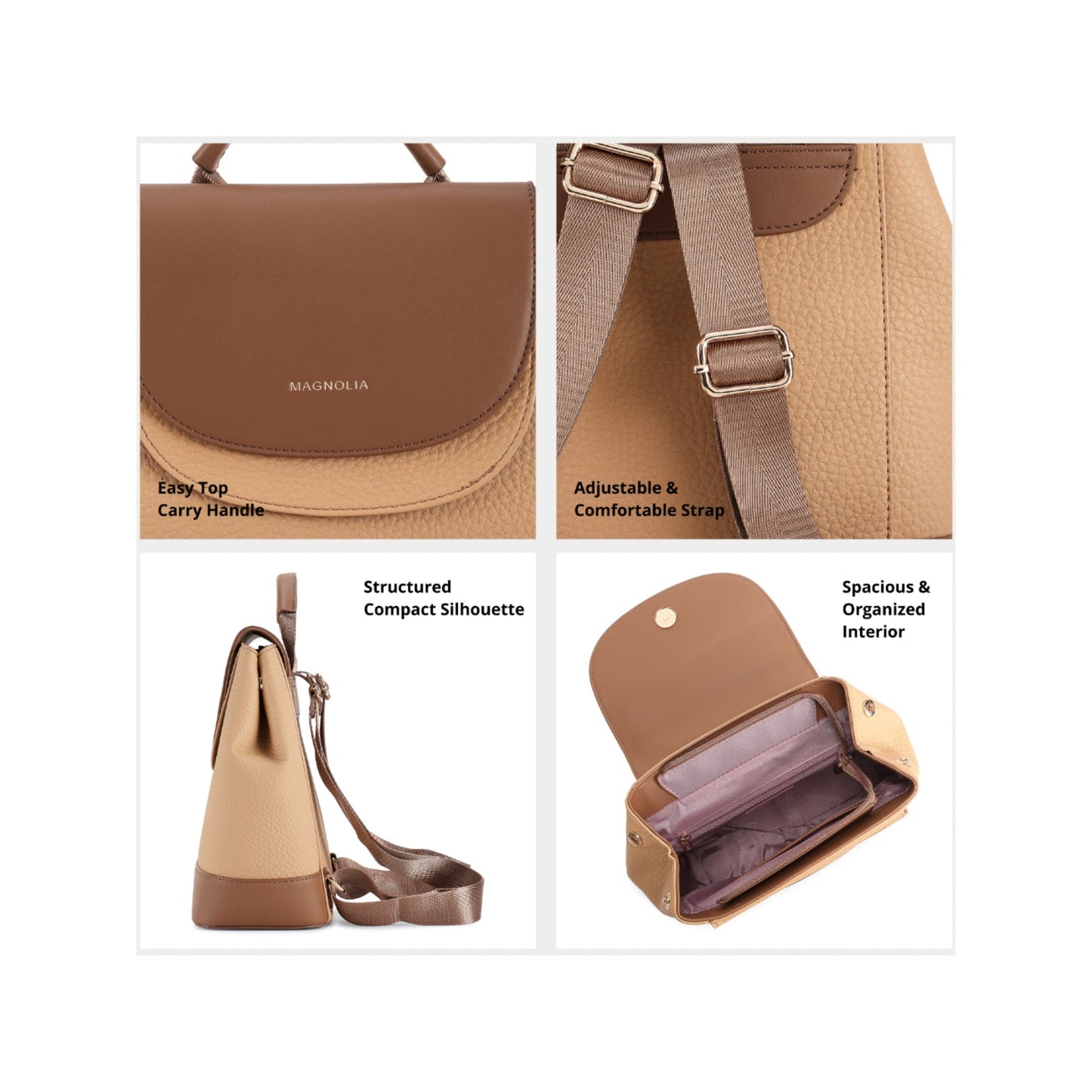 Magnolia Khaki PU Leather Solid One Size Women Backpack