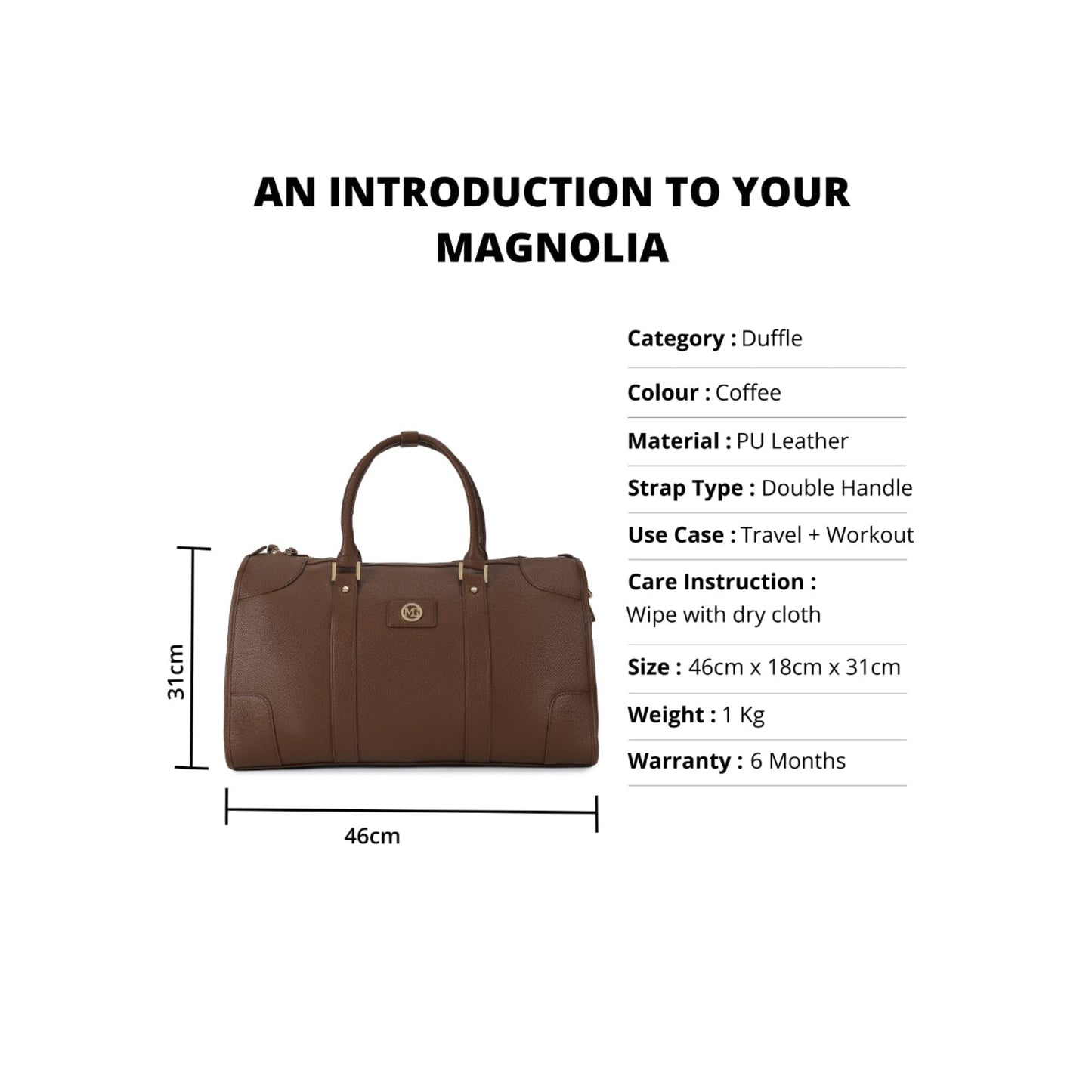 Magnolia Coffee PU Leather Solid One Size Unisex Duffle Bag