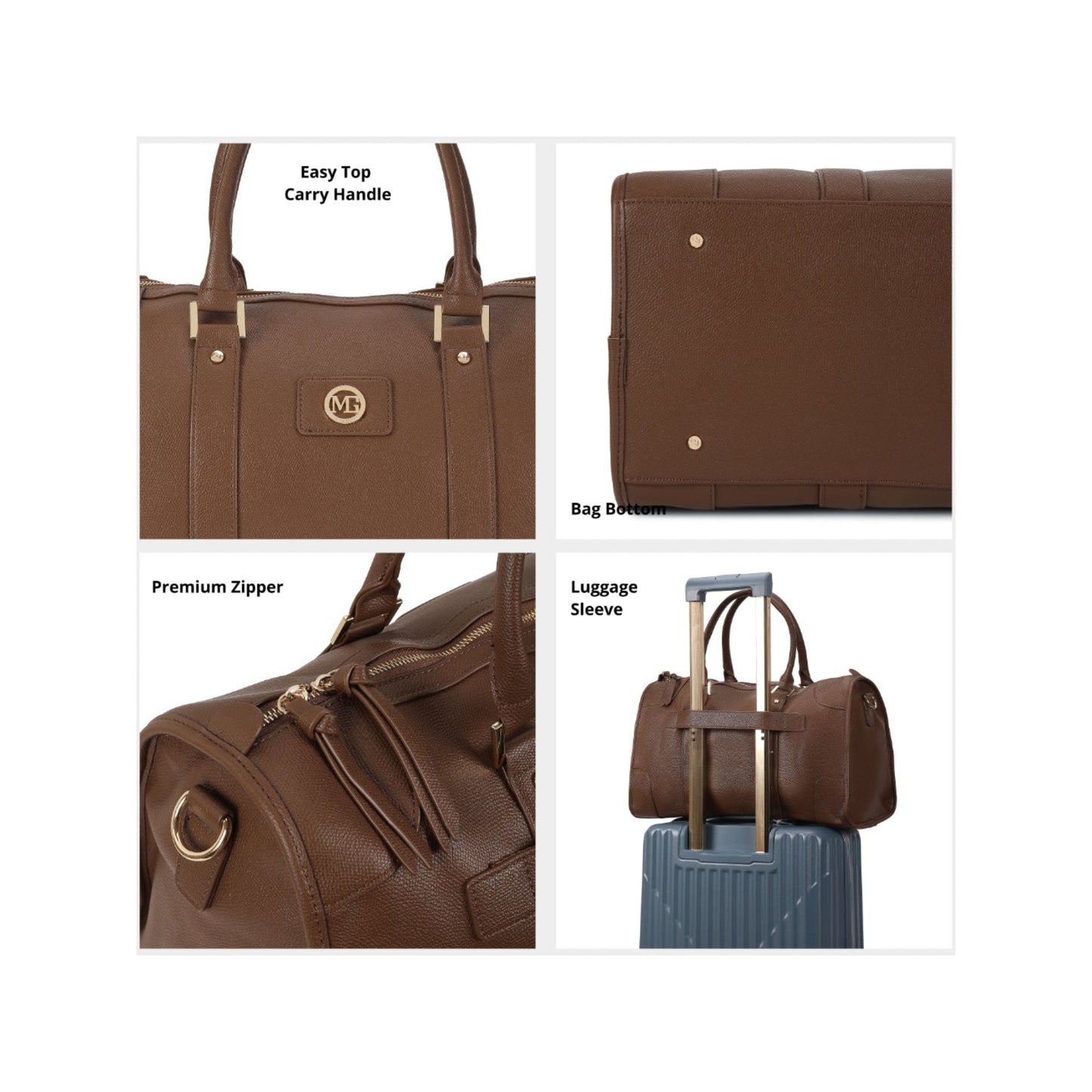 Magnolia Coffee PU Leather Solid One Size Unisex Duffle Bag