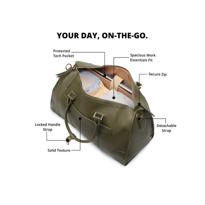Magnolia Green PU Leather Solid One Size Unisex Duffle Bag