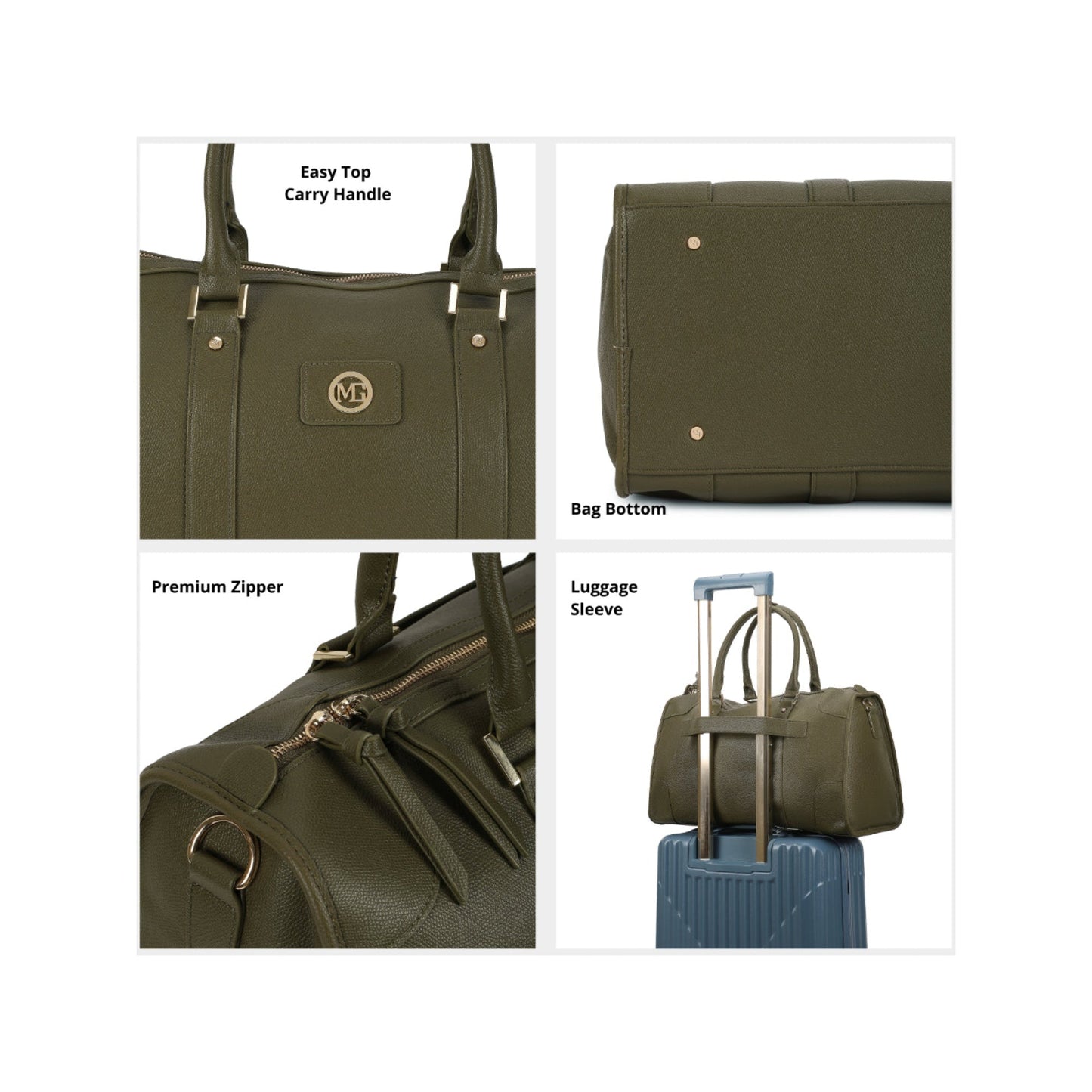 Magnolia Green PU Leather Solid One Size Unisex Duffle Bag
