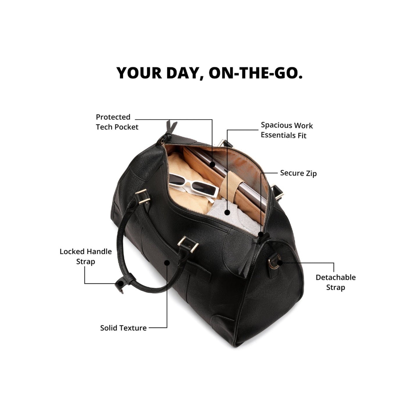 Magnolia Black PU Leather Solid One Size Unisex Duffle Bag
