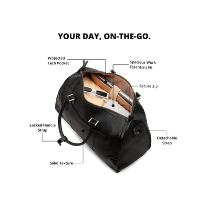 Magnolia Black PU Leather Solid One Size Unisex Duffle Bag