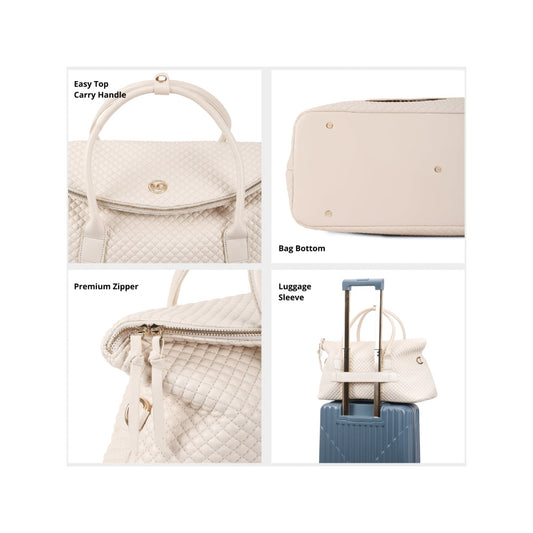Magnolia Beige PU Leather Quilted One Size Unisex Duffle Bag