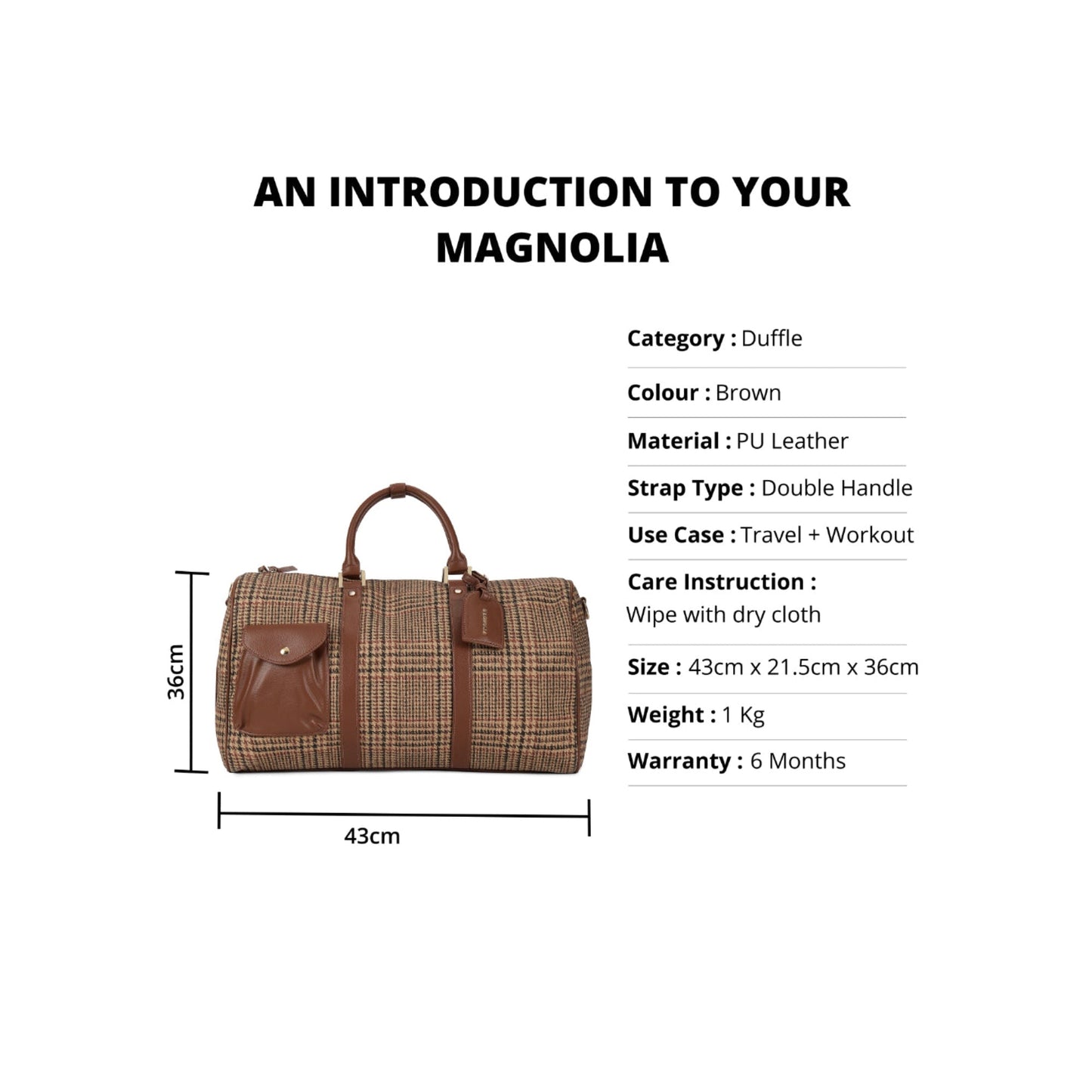 Magnolia Coffee PU Leather Textured One Size Unisex Duffle Bag