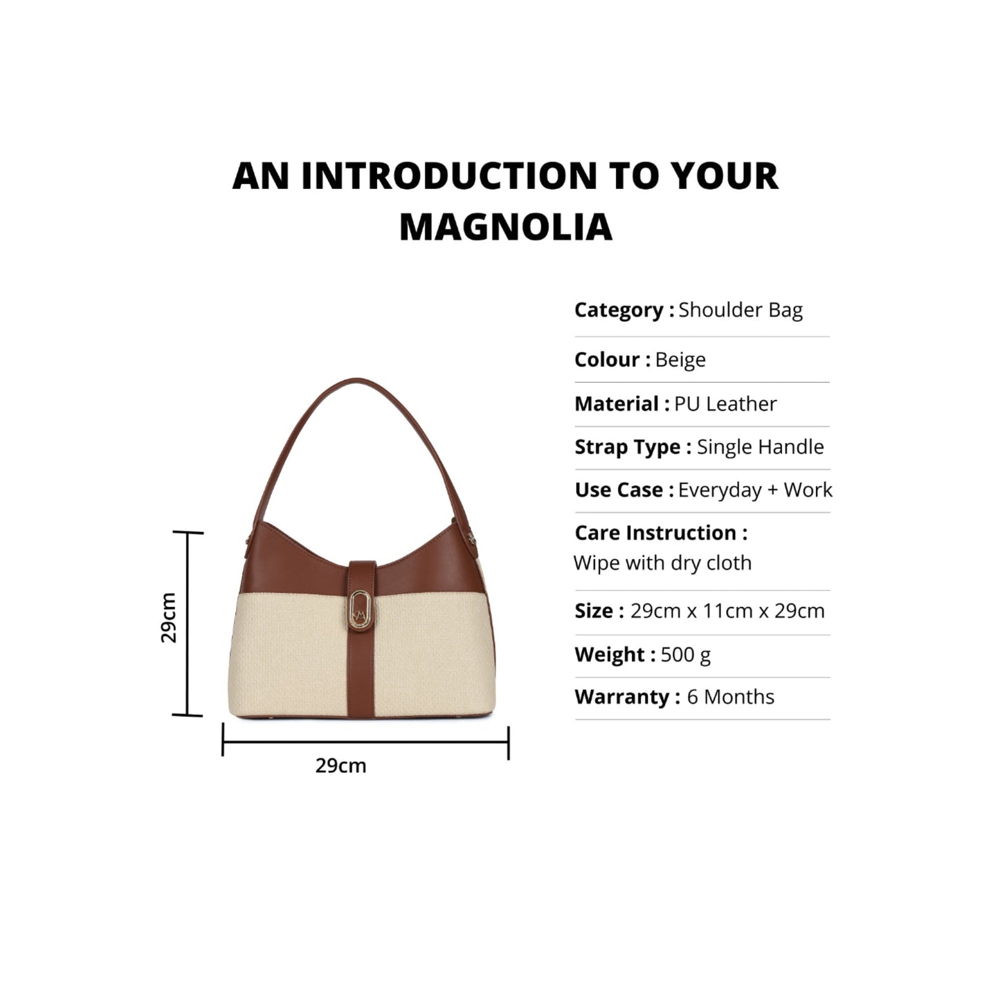Magnolia Beige PU Leather Solid One Size Women Shoulder Bag