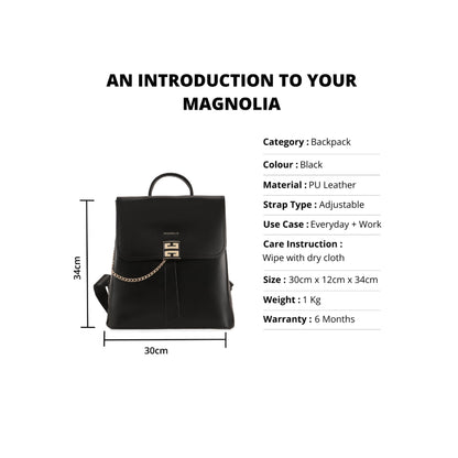 Magnolia Black PU Leather Solid One Size Women Backpack