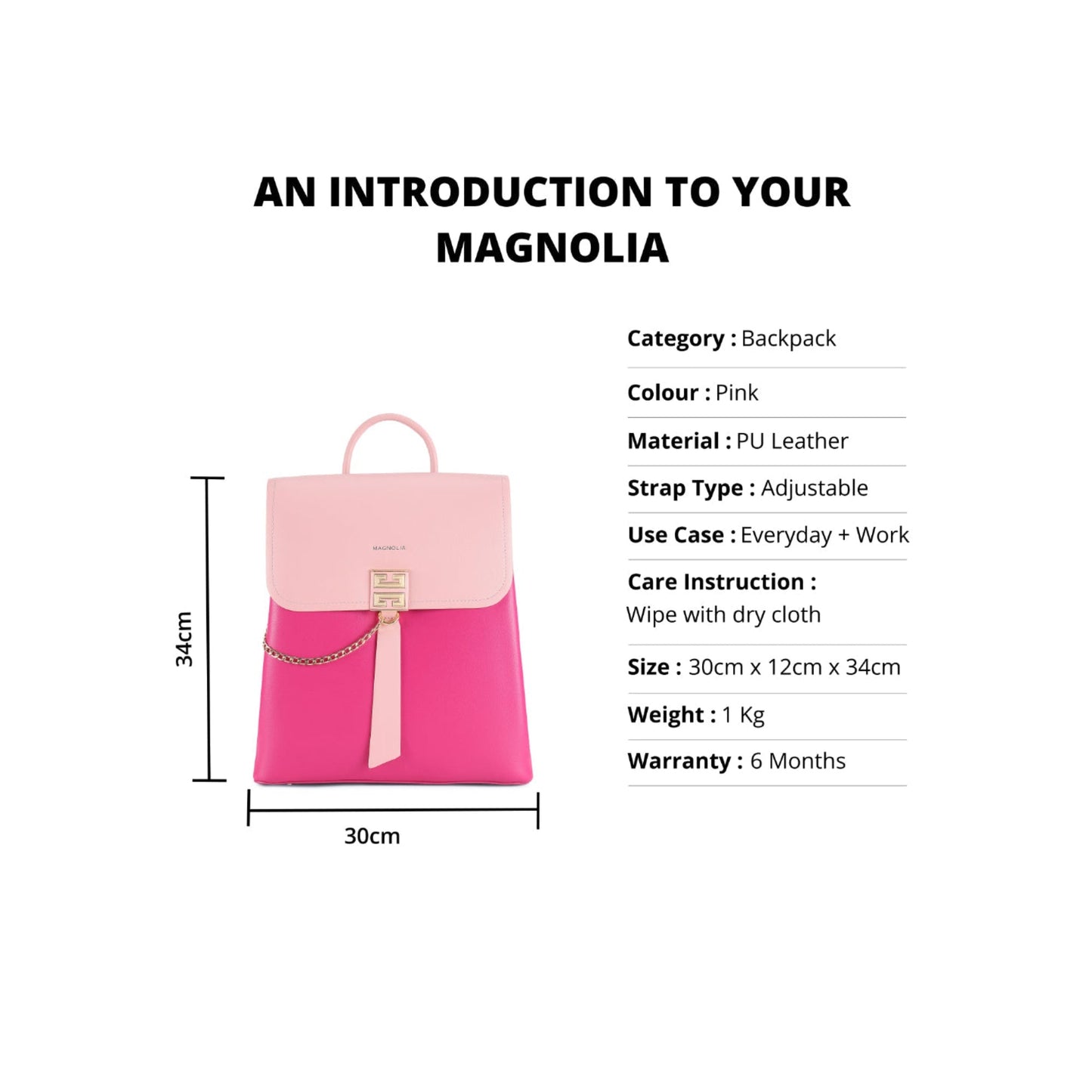 Magnolia Pink PU Leather Solid One Size Women Backpack