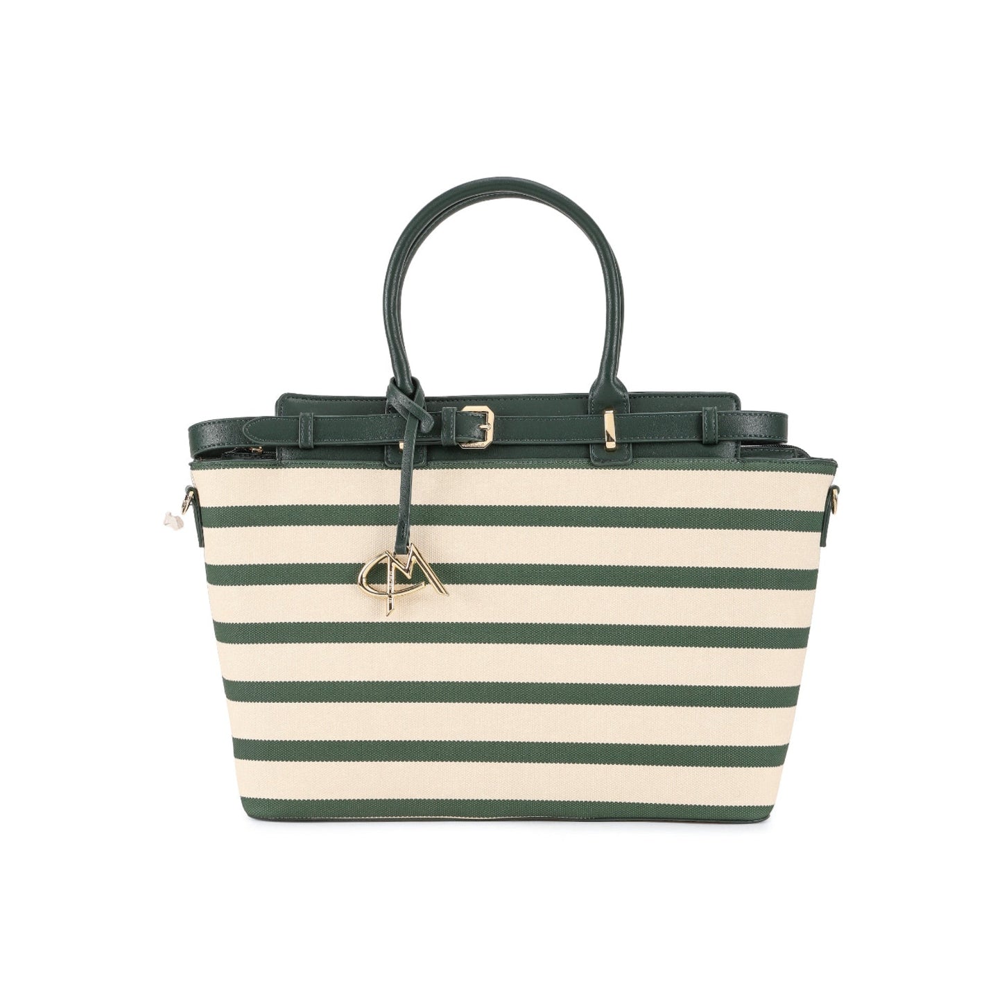 Magnolia Green PU Leather Striped One Size Women Tote