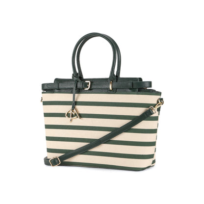 Magnolia Green PU Leather Striped One Size Women Tote