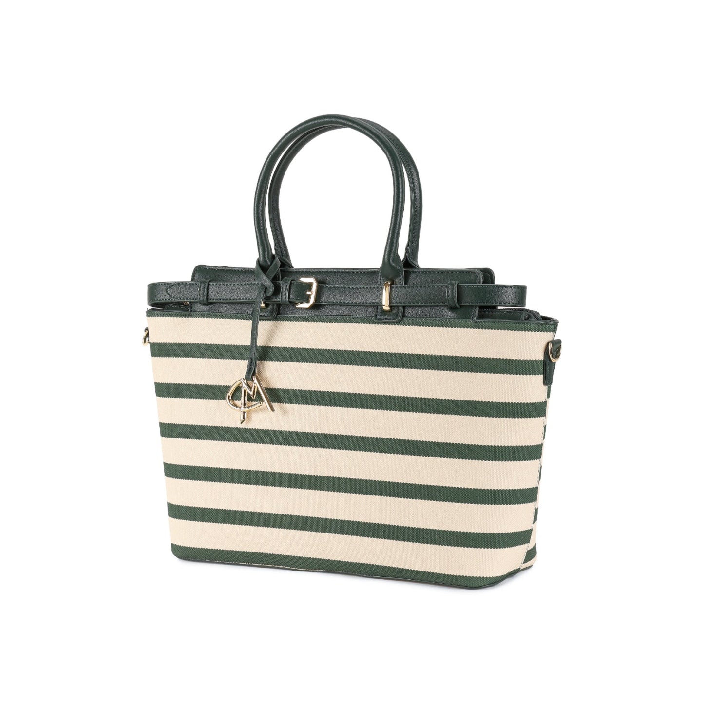 Magnolia Green PU Leather Striped One Size Women Tote