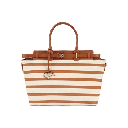 Magnolia Brown PU Leather Striped One Size Women Tote