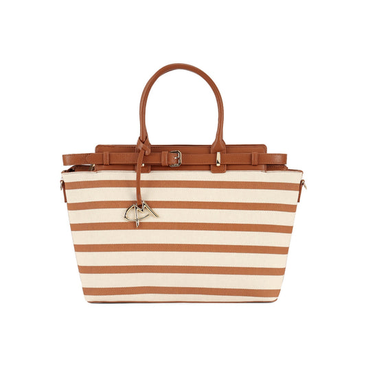 Magnolia Brown PU Leather Striped One Size Women Tote