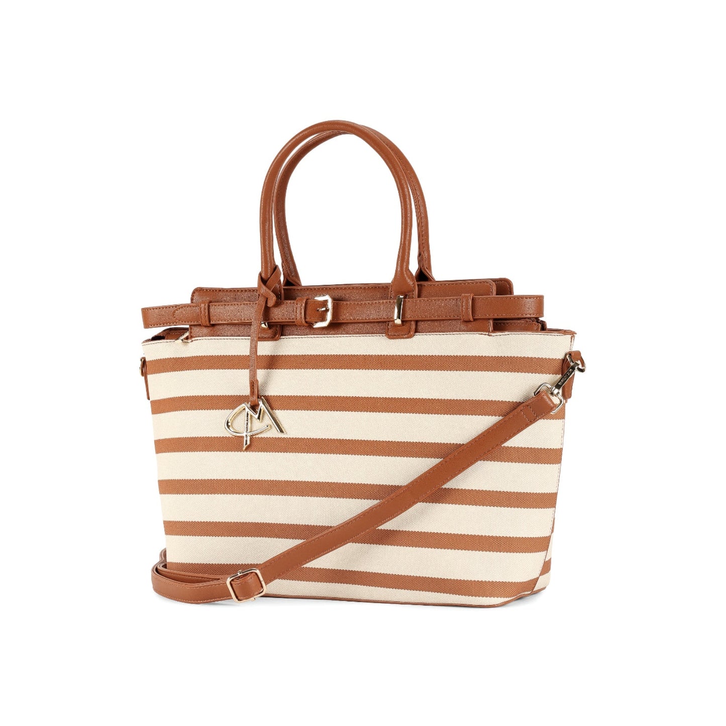Magnolia Brown PU Leather Striped One Size Women Tote