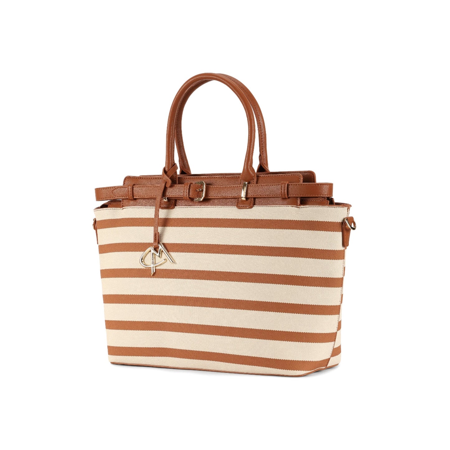 Magnolia Brown PU Leather Striped One Size Women Tote