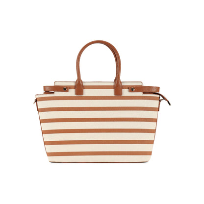Magnolia Brown PU Leather Striped One Size Women Tote