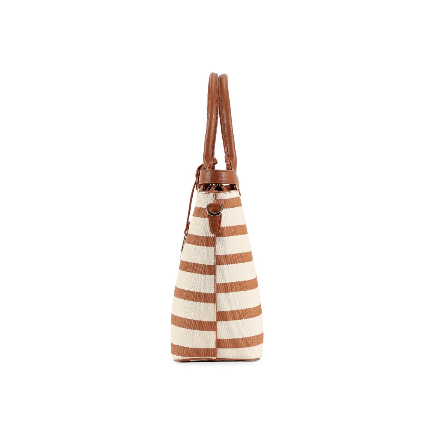 Magnolia Brown PU Leather Striped One Size Women Tote